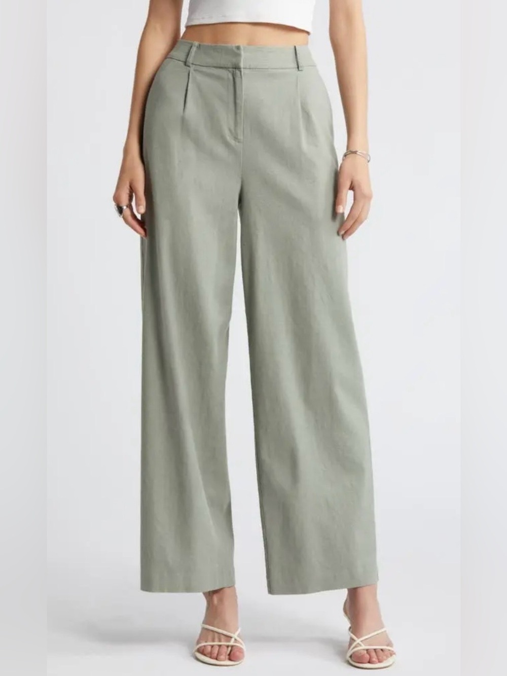 Wide-Leg High-Rise Pants in Sage Green